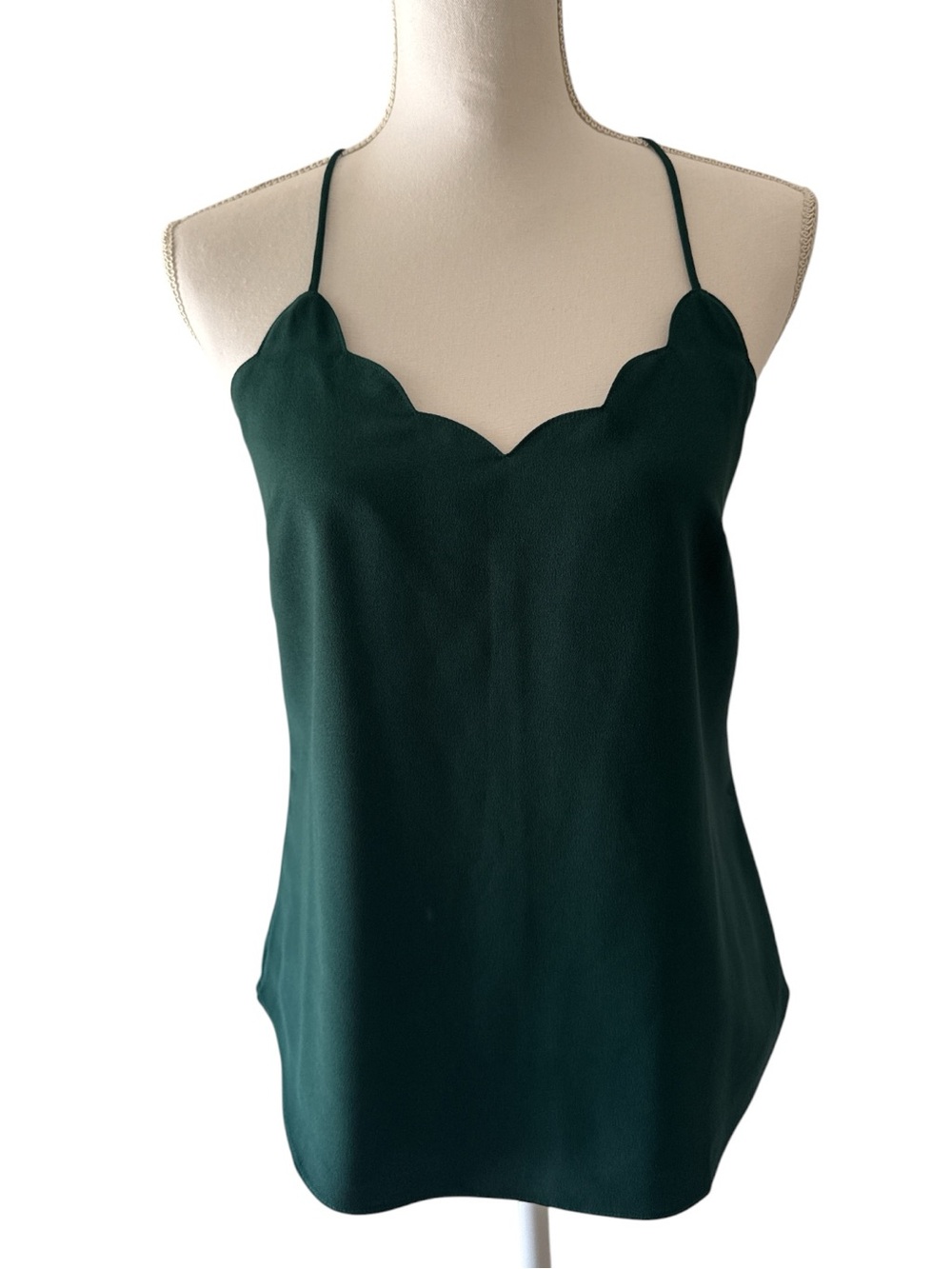 J. Crew Dark Green Scalloped Spaghetti Strap Camisole size 2